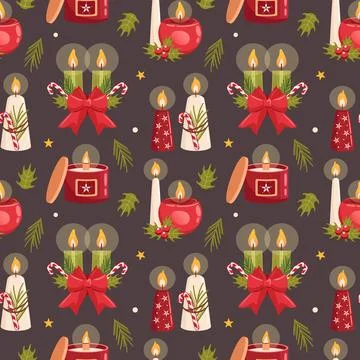 This festive pattern features candles, holly, and candy canes, spreading holiday 库存插图