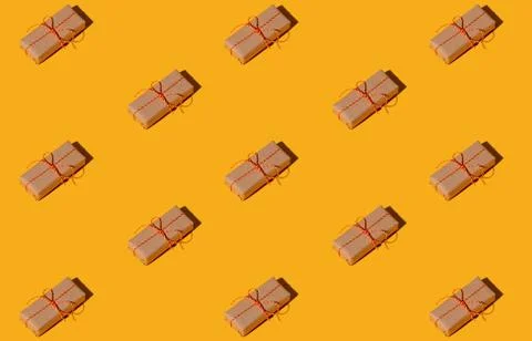 Festive pattern orange seamless background gift Stockfoto's