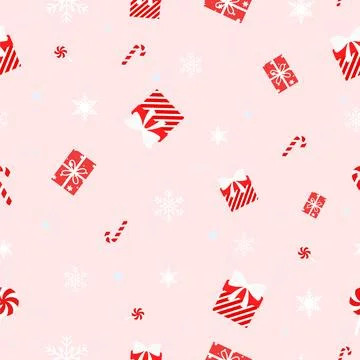 Festive pattern on a pink background Christmas elements, gift boxes, sweet candy Illustrazione stock
