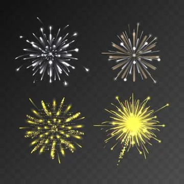 Festive patterned firework bursting in various shapes sparkling pictograms set Illustrazione stock