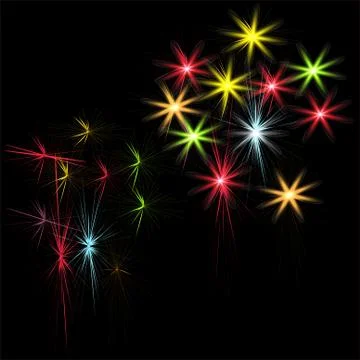 Festive patterned firework bursting in various shapes sparkling pictograms .. Illustrazione stock