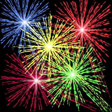 Festive patterned firework bursting in various shapes sparkling pictograms .. Illustrazione stock