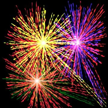 Festive patterned firework bursting in various shapes sparkling pictograms .. Illustrazione stock