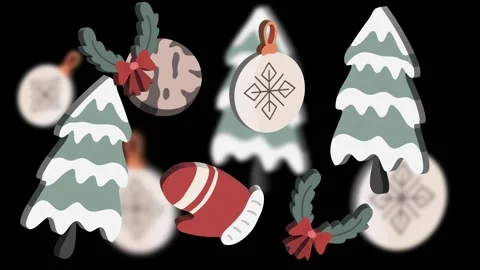 Festive pine trees and Christmas ornaments on winter background Stock Footage 320916092