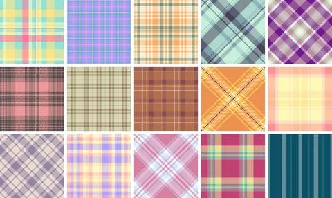 Festive plaid pattern pack created for New Year labels. Tartan designs add .. Stock Illustration