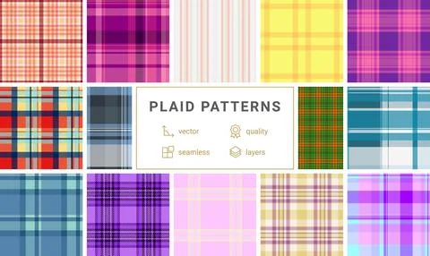 Festive plaid pattern pack created for New Year labels. Tartan designs add .. 스톡 일러스트