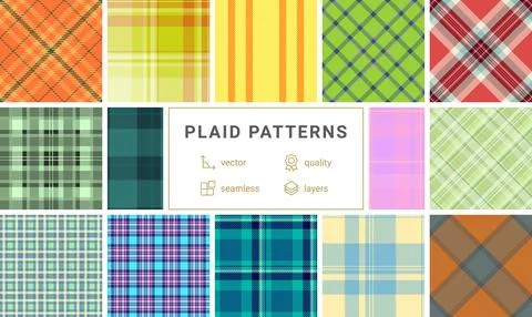 Festive plaid pattern pack created for New Year labels. Tartan designs add tr Stock Illustration