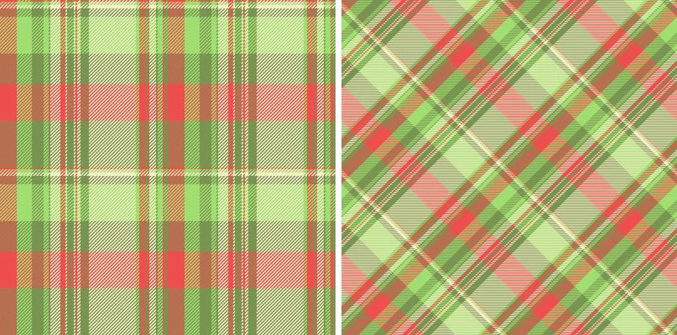 Festive plaid patterns. Two textures, angled  straight, in a soft green and r Stock Illustration