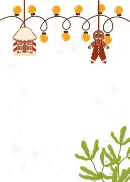 Festive Poster template frame featuring a gingerbread house, gingerbread ma.. Stock Illustration