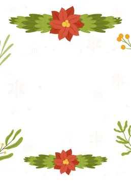 Festive Poster template frame featuring red poinsettia flowers, greenery ac.. Stock Illustration