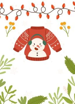 Festive Poster template frame featuring a red Christmas sweater with a snow.. Stock Illustration