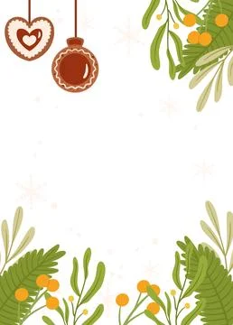 Festive Poster template frame heart-shaped and round gingerbread ornaments,.. Stock Illustration