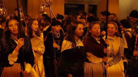 Festive procession olentzero on December 24, 2022 in the city of Pamplona Stock Photos
