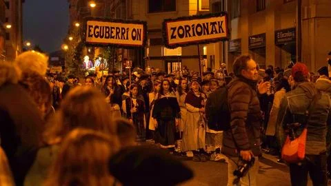 Festive procession olentzero on December 24, 2022 in the city of Pamplona Stock Photos