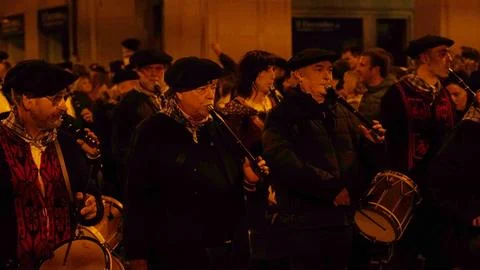 Festive procession olentzero on December 24, 2022 in the city of Pamplona Stock Photos
