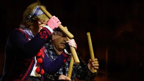 Festive procession olentzero on December 24, 2022 in the city of Pamplona Stock Photos