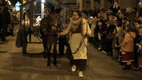 Festive procession olentzero on December 24, 2022 in the city of Pamplona Stock Photos