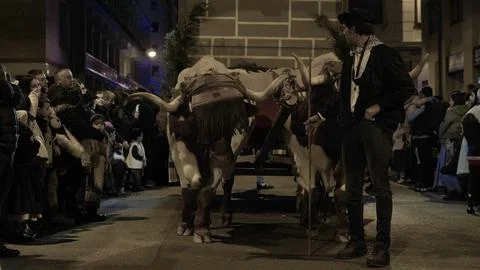 Festive procession olentzero on December 24, 2022 in the city of Pamplona Stock Photos