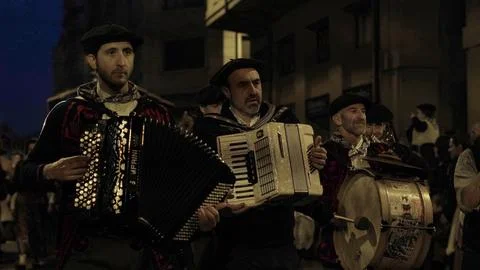 Festive procession olentzero on December 24, 2022 in the city of Pamplona Stock Photos