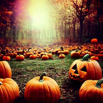 Festive pumpkin in the October forest Stock Illustration