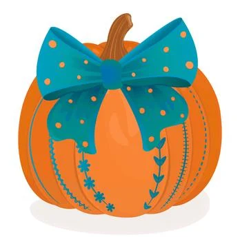 Festive pumpkin with turquoise bow Illustrazione stock