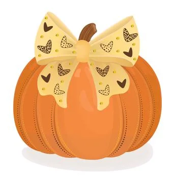 Festive pumpkin with yellow bow Stock Illustration