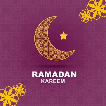 A festive purple background with a golden patterned crescent moon, star, an.. Stock Illustration