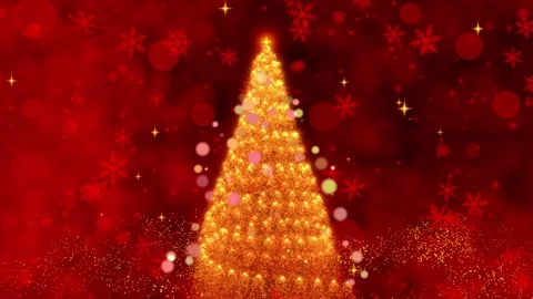 A Festive Red Animation Featuring a Glowing Christmas Tree Surrounded by Stock Footage 317871559