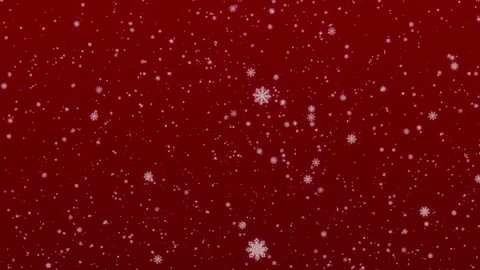 Festive red background with falling a variety of painted snowflakes . Animated Stock Footage 322021916