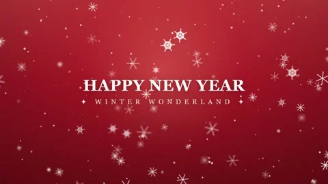 Festive Red Background with Falling White Snowflakes and Happy New Year Winter Stock Footage 345427199