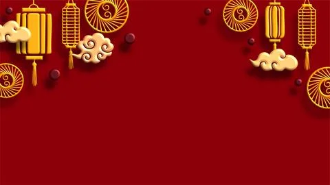 Festive Red Background With Hanging Lantern Decorations Stock Illustration