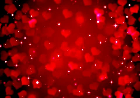 Festive red background for Valentine's day, romance, red hearts, blurred boke Stock Illustration