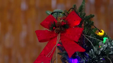 Festive Red Bow on Christmas Tree Stock Footage 308506618
