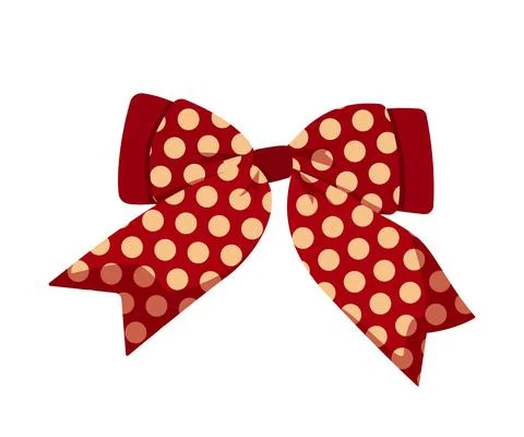 Festive red bow with polka dots isolated on white background. Clipart Christmas Stock Illustration