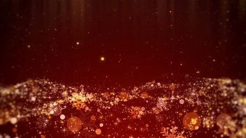 Festive red christmas background loop of gold snowflakes, snow, stars and lights Stock Footage 141895348
