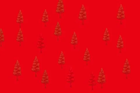 Festive Red Christmas Background with Pine Tree Seamless Pattern イラスト素材