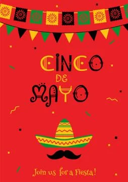 Festive red cinco de mayo invitation poster Stock Illustration