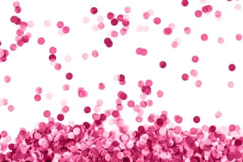 Festive red confetti background. Flat lay style. Stock Photos