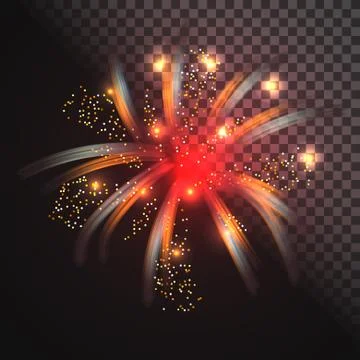 Festive red firework vector with glowing sparkles Illustrazione stock