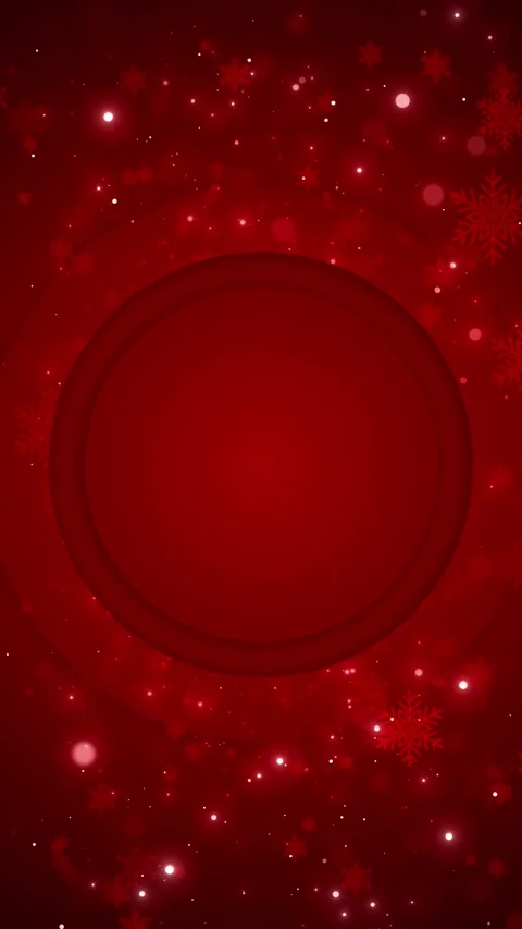 Festive red holiday frame round center design, falling snowflakes, soft glowing Stock Footage 340471892