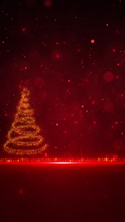 Festive red holiday scene glowing golden tree, floating particles, cinematic spa Stock Footage 340453455