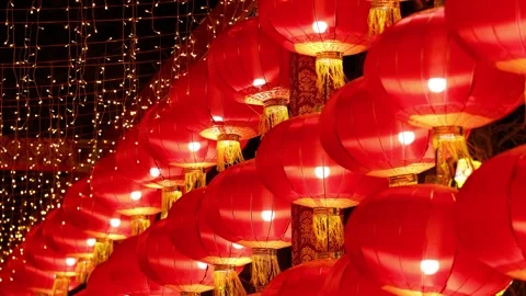 Festive red lanterns Видео 347071351