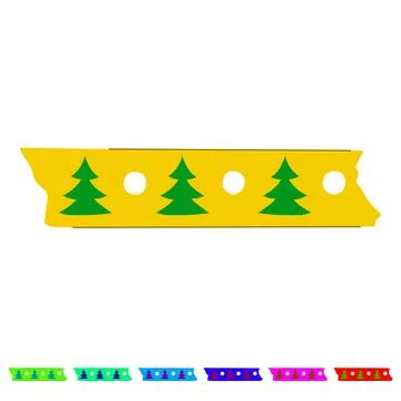 Festive red washi tape featuring christmas tree pattern graphic Stock Illustration