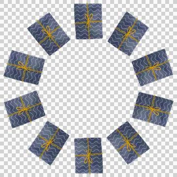 Festive round frame with gift boxes. Watercolor illustration Stock Illustration