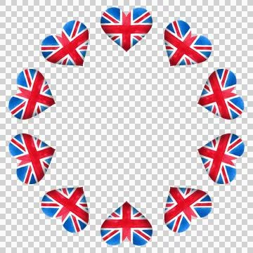 Festive round frame with hand-drawn watercolor British symbols. Stock Illustration