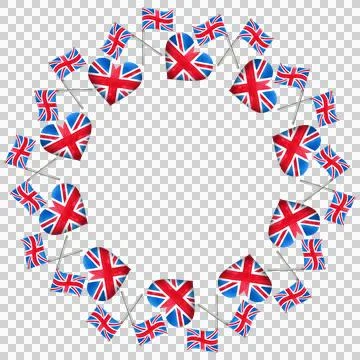 Festive round frame with hand-drawn watercolor British symbols. Stock Illustration