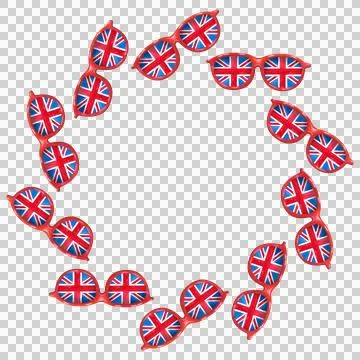 Festive round frame with hand-drawn watercolor British symbols. Stock Illustration