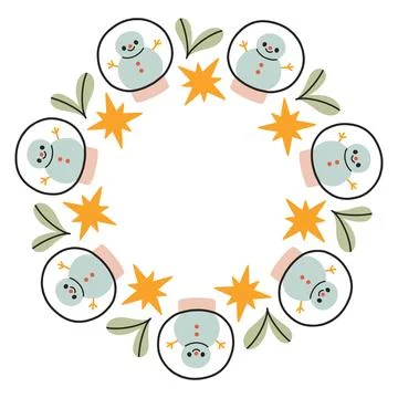 A festive round frame with snow globe and stars. The simple vector design Stock Illustration