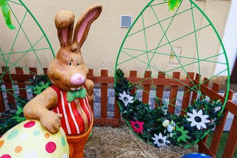 Festive sculpture of the Easter bunny Stock Photos