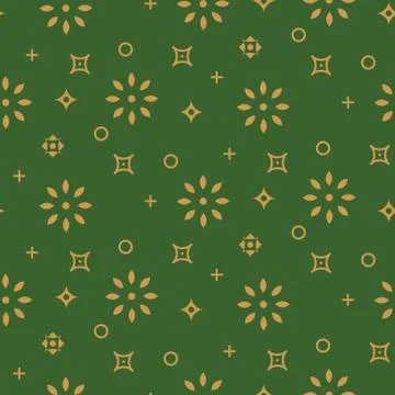 Festive seamless pattern background green and gold shapes in retro style. Illustrazione stock